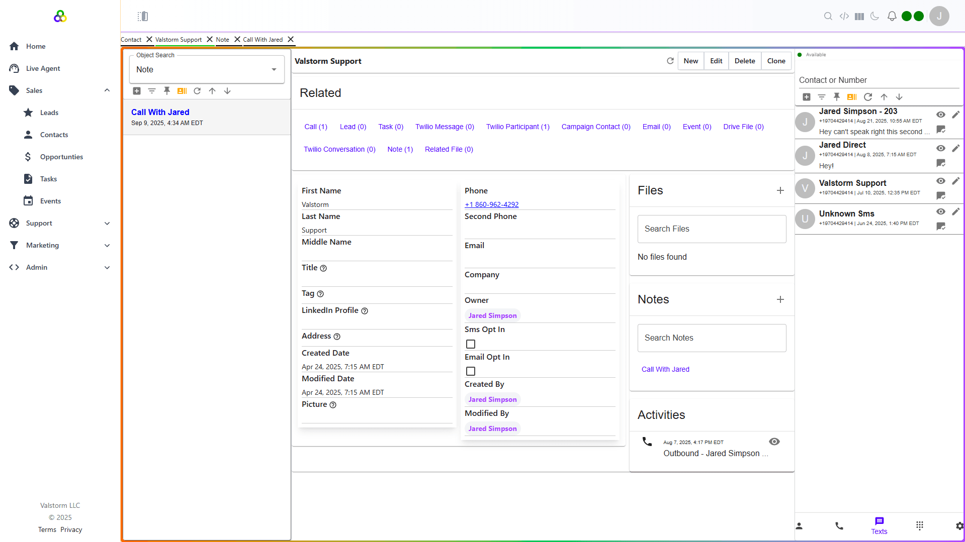 App screenshot of the CRM interface